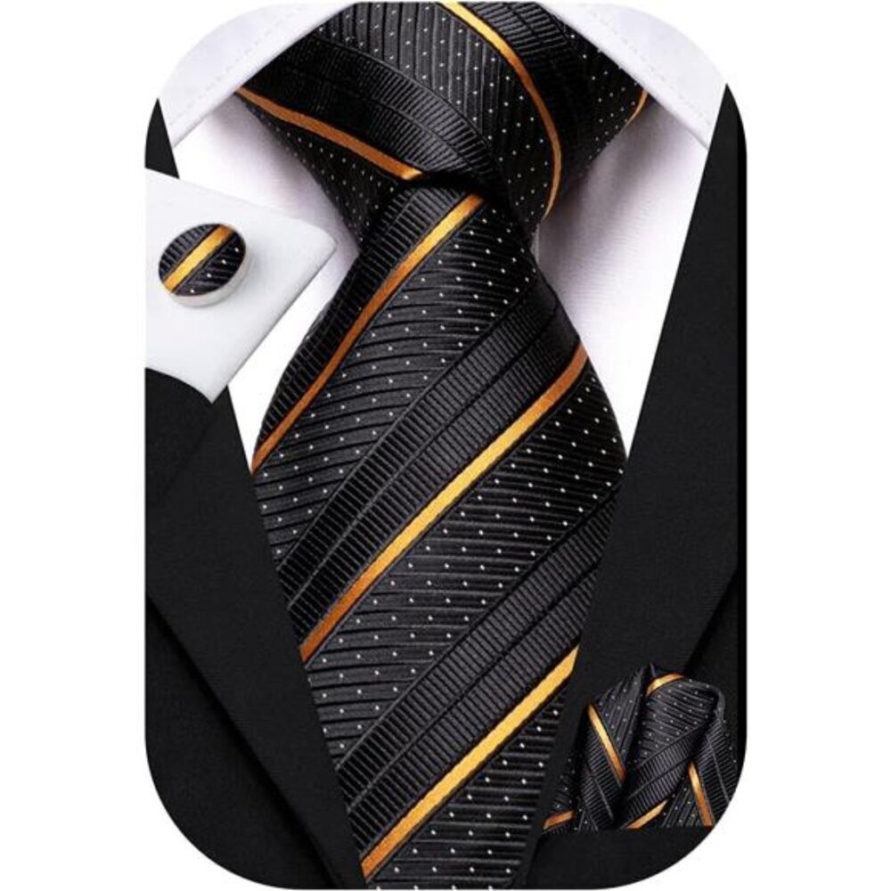 Extra Long Silk Ties for Men 70" + Pocket Square Cufflinks Set